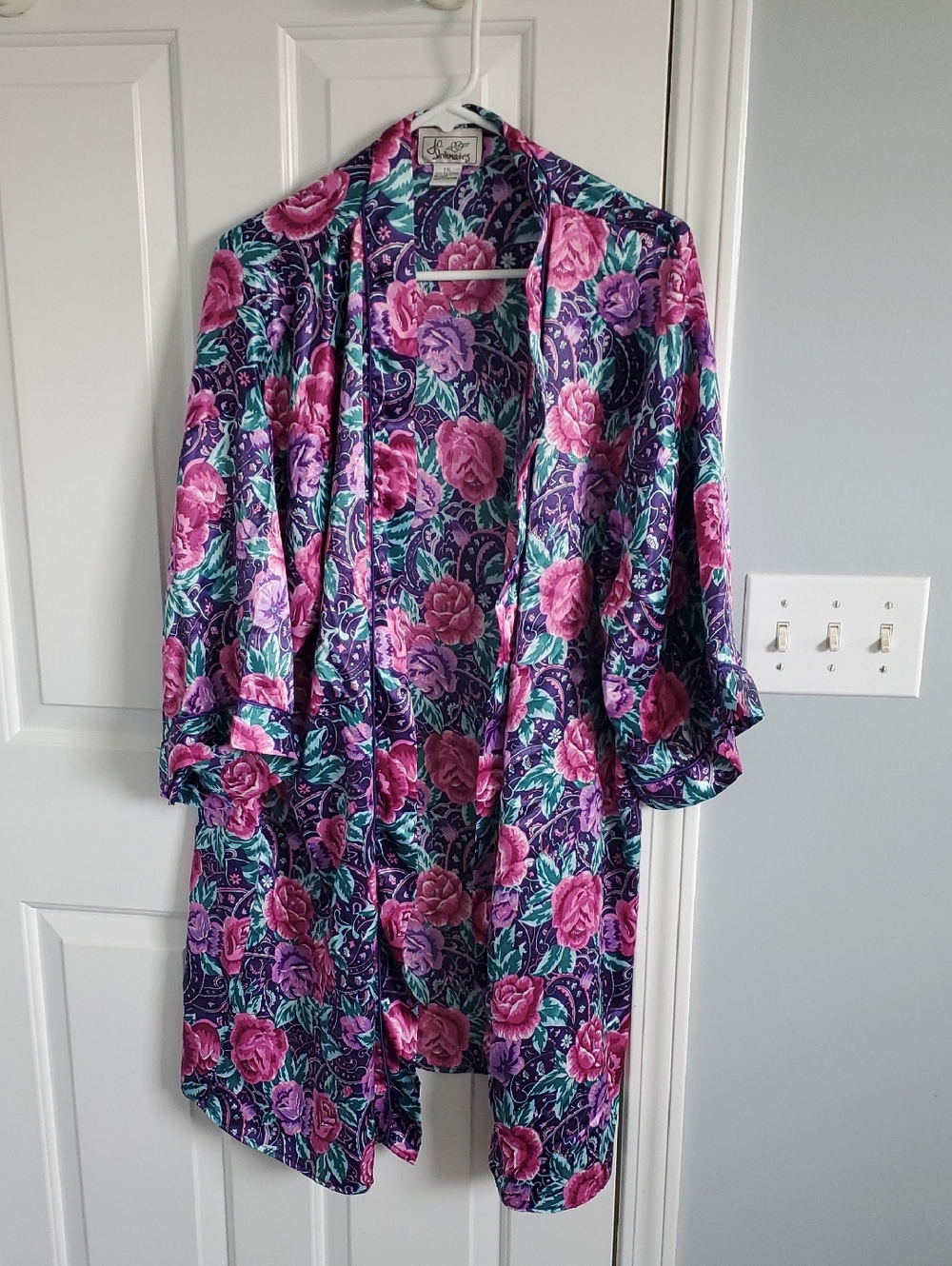 Floral Satin Kimono Robe in Pink & Purple -